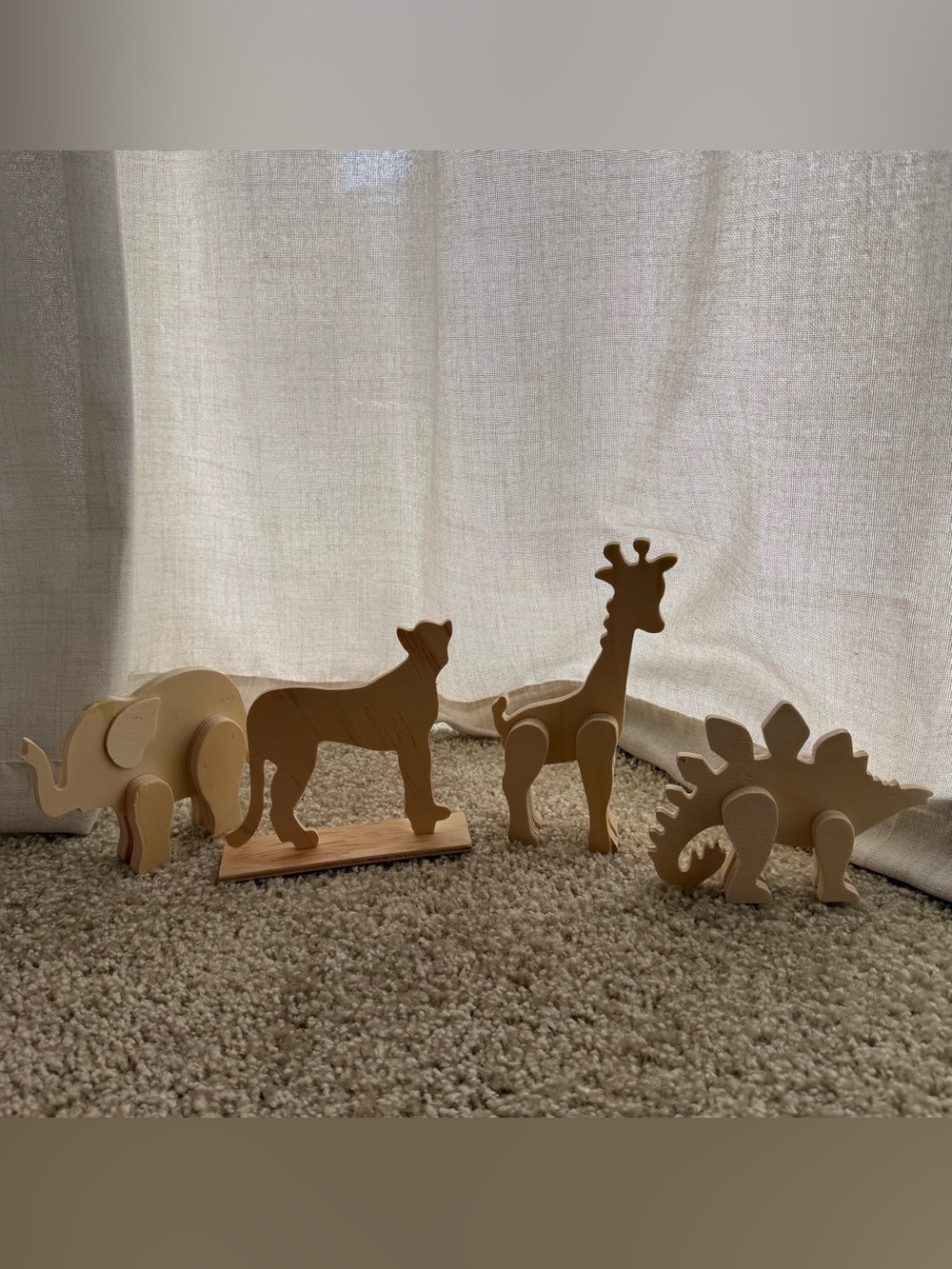 Nursery Baby Toddler Room Decor Natural Wood Safari Animal Set - Neutral Beige 4